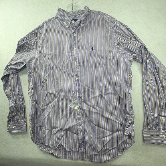 NEW 17‎ 36/37 Classic Fit Ralph Lauren Shirt Mens Long Sleeve Purple Striped - Picture 11 of 12